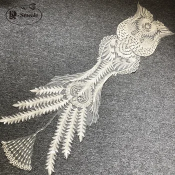 140CM*38CM Mermaid Suit Oversized Sequins Lace Applique Silver Embroidery Evening Dress with Big Flowers RS2890 
140CM*38CM Mermaid Suit Oversized Sequins Lace Applique Silver Embroidery Evening Dress with Big Flowers RS2890