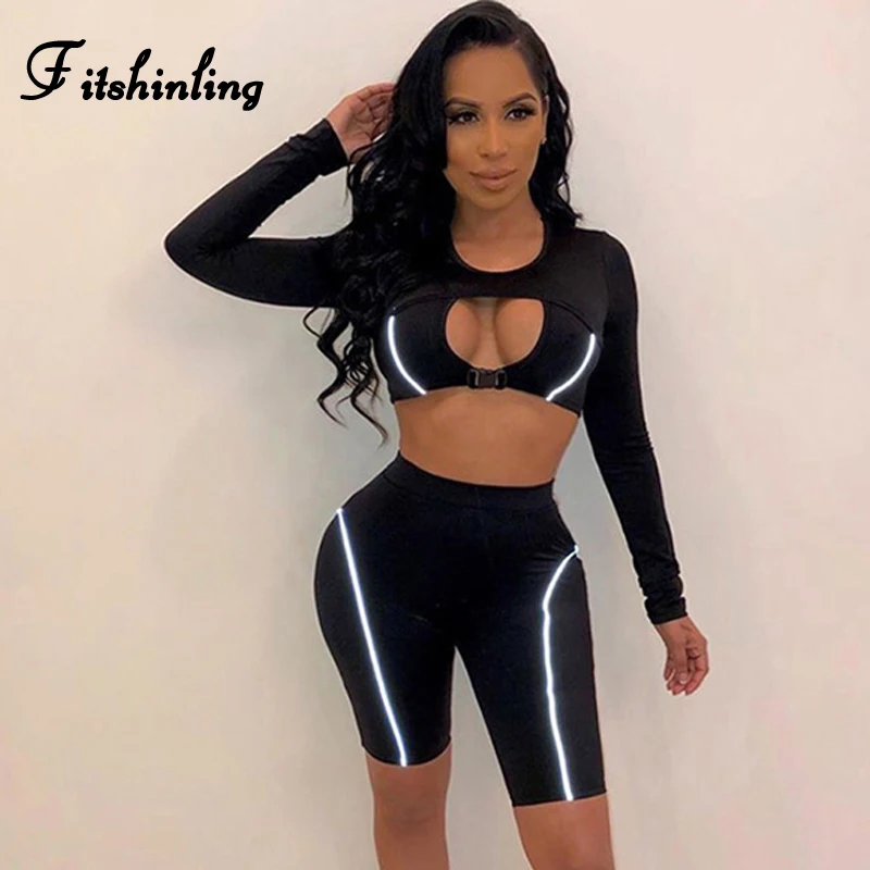 Fitshinling Athleisure Crop Top Biker Shorts Suits Buckle Reflective Sportswear Matching Sets Women Workout Fitness Sexy Outfits 
Fitshinling Athleisure Crop Top Biker Shorts Suits Buckle Reflective Sportswear Matching Sets Women Workout Fitness Sexy Outfits