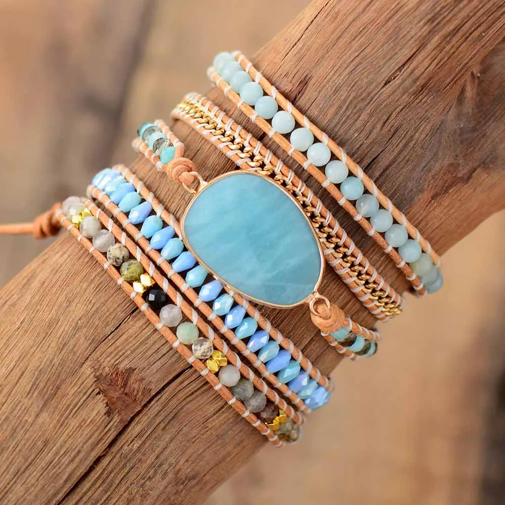 Фото Exclusive Wrap Bracelets Jewelry Handmade Natural Stone Crystal Leather Bracelet Statement Cuff Bangles Gifts | Украшения и