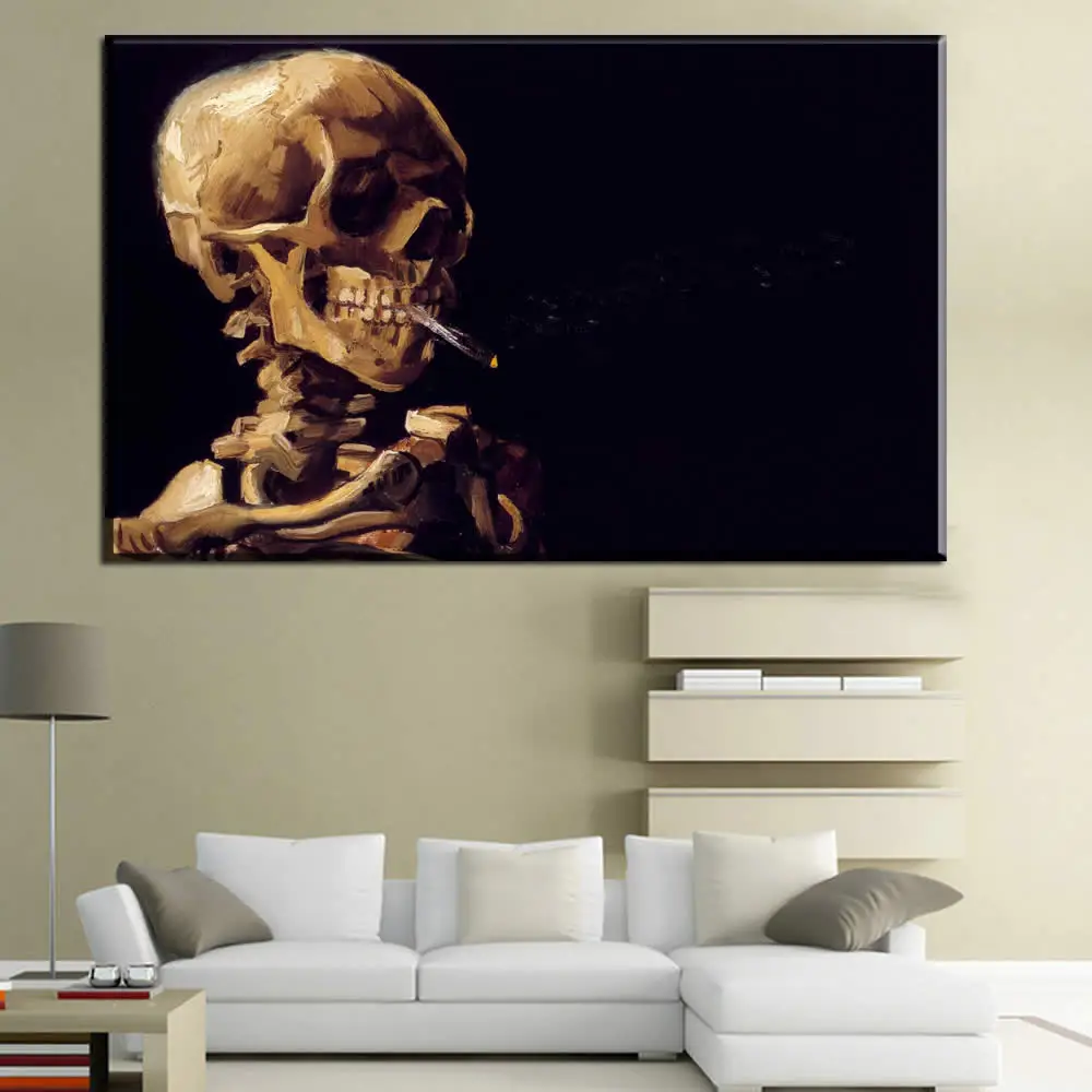 Фото Современная картина с изображением скелета Винсента Ван Гога абстрактная