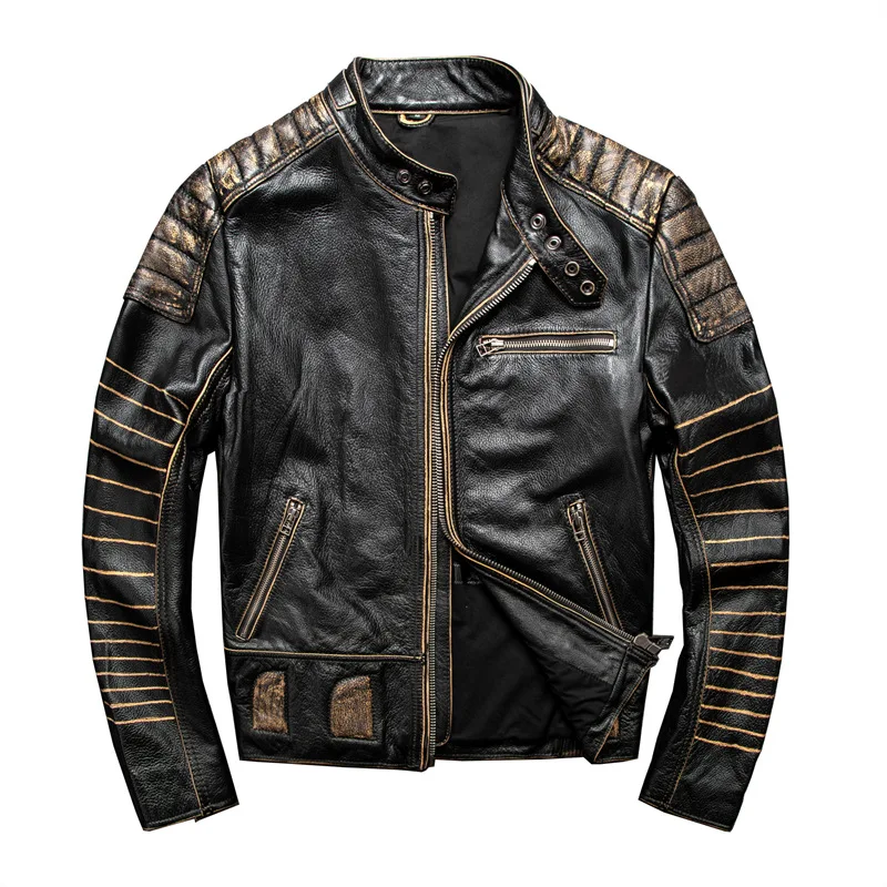 Mens 100% Cowhide Genuine Leather Jacket High quality old retro motorcycle leather jacket
Mens 100% Cowhide Genuine Leather Jacket High quality old retro motorcycle leather jacket