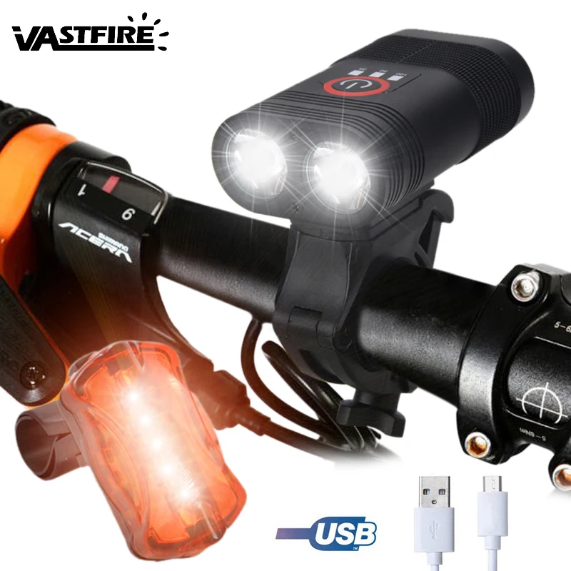 2000lm Bicycle Lamp 2x XM-L T6 LED Light USB Rechargeable High Light 5 Modes Built-in Battery Headlight with Rear Light
2000lm Bicycle Lamp 2x XM-L T6 LED Light USB Rechargeable High Light 5 Modes Built-in Battery Headlight with Rear Light
