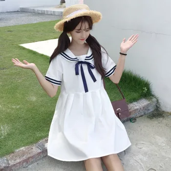 Japanese Lolita Dress Cosplay Costume Navy Style Sailor Bow Dress Women White Elegant Sweet Kawaii Mori Girl Ruffles Dress
Japanese Lolita Dress Cosplay Costume Navy Style Sailor Bow Dress Women White Elegant Sweet Kawaii Mori Girl Ruffles Dress