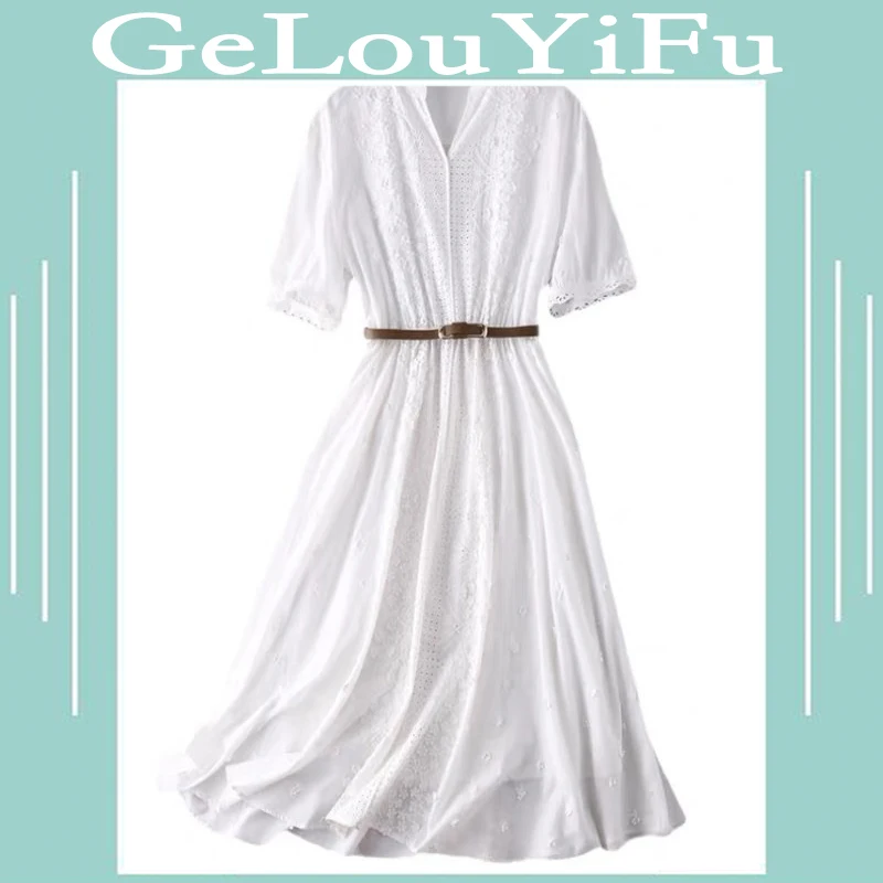 Summer Lace Hollow Out White Dresses V-Neck A-Line Short Sleeve Solid Wedding Party Dresses Ladies Clothes Midi Dress Elegant
Summer Lace Hollow Out White Dresses V-Neck A-Line Short Sleeve Solid Wedding Party Dresses Ladies Clothes Midi Dress Elegant