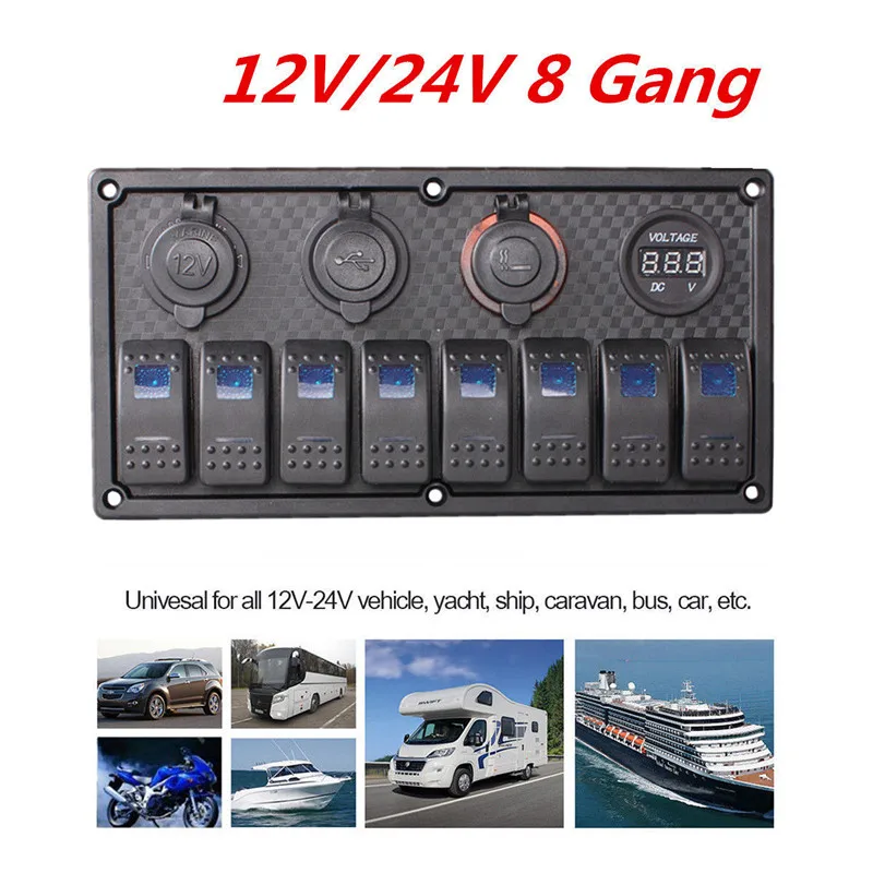 8 Gang Rocker Switch Panel Circuit Breaker Overload Protected Voltmeter 12V 24V DC USB Charger Port RV Car Boat Marine Blue LED
8 Gang Rocker Switch Panel Circuit Breaker Overload Protected Voltmeter 12V 24V DC USB Charger Port RV Car Boat Marine Blue LED