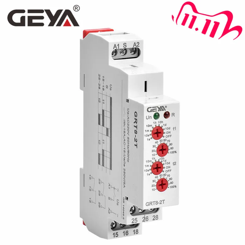 Free Shipping GEYA GRT8-2T Double Delay on Timer Relay AC230V OR AC/DC12V-240V DPDT Relay Din Rail Type Time Delay Relay
Free Shipping GEYA GRT8-2T Double Delay on Timer Relay AC230V OR AC/DC12V-240V DPDT Relay Din Rail Type Time Delay Relay