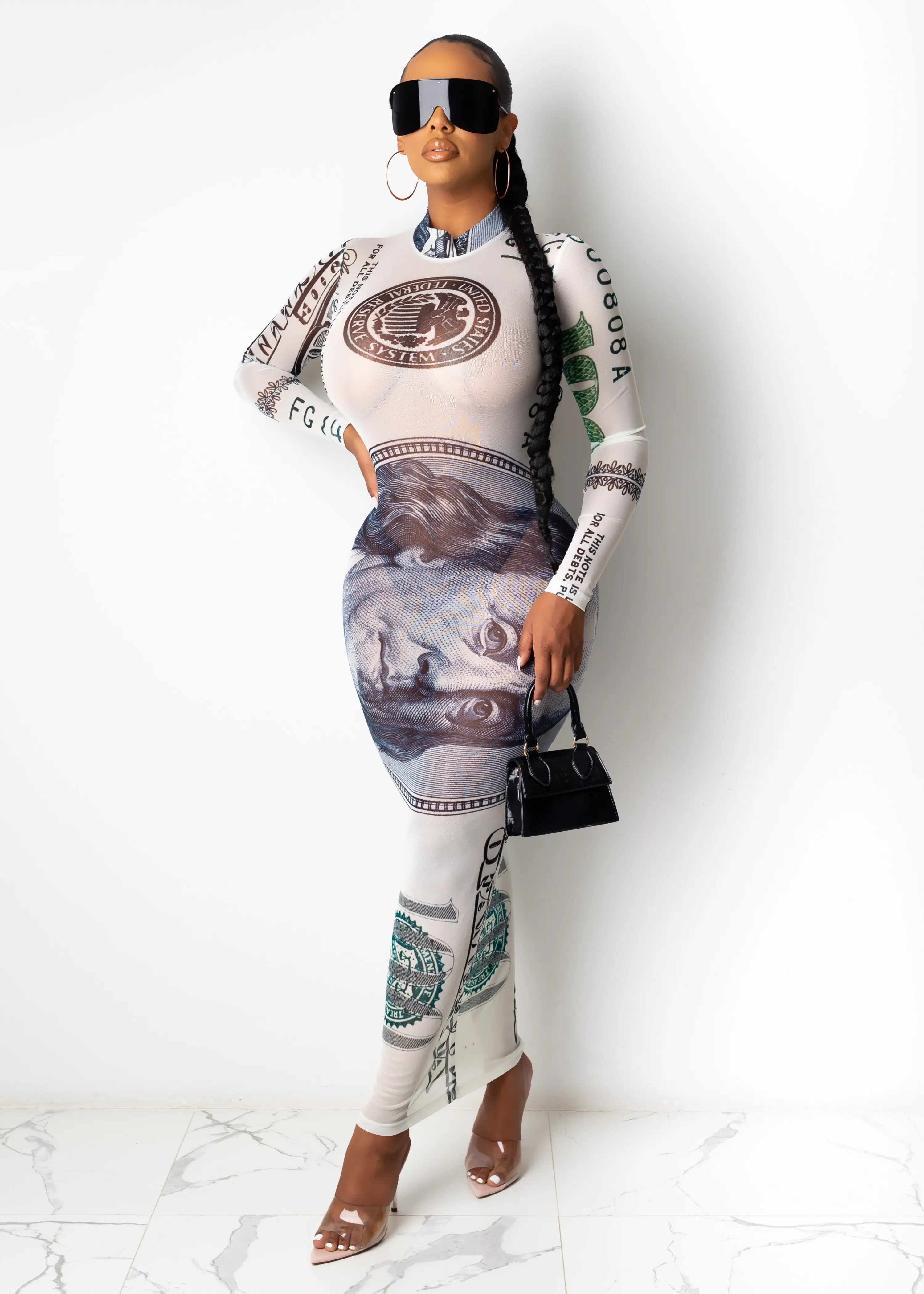 Women New Fashion Long Maxi Dress Sexy Dollar Print Mesh Sheer Long Sleeve Round Neck Dress Spring Autumn Casual Cool Streetwear 
Women New Fashion Long Maxi Dress Sexy Dollar Print Mesh Sheer Long Sleeve Round Neck Dress Spring Autumn Casual Cool Streetwear