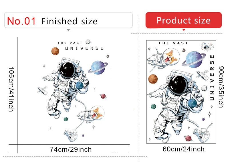 Description Picture 5 of itemAstronaut Wall Stickers for Kids rooms Kindergarten Wall Decor Vinyl Remvable PVC Wall Decals Art Tiles Murals Home Decoration