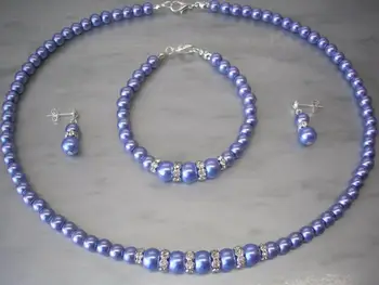 

Coloured Pearl & Crystal Diamante Necklace Bracelet & Earrings Jewellery Set E9