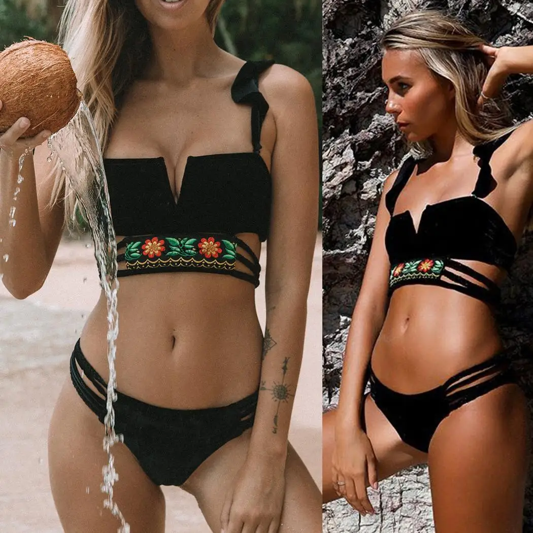 Women Spaghetti Strap Embroidery Patchwork Ruffles Slim Bikinis Set Two-piece Short Swimming Wear Swimsuit No
Women Spaghetti Strap Embroidery Patchwork Ruffles Slim Bikinis Set Two-piece Short Swimming Wear Swimsuit No