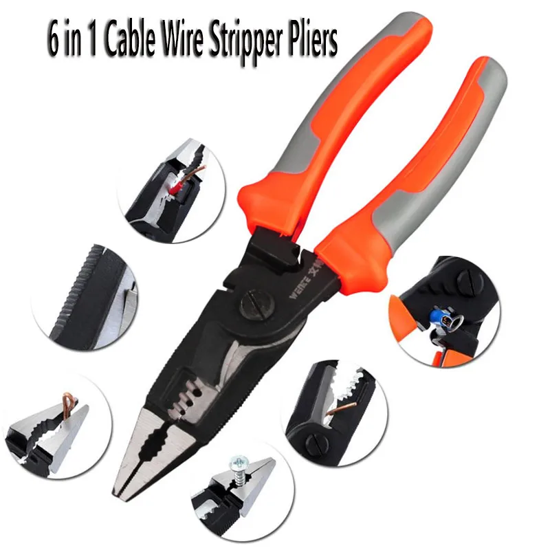 

8inch 6 in 1 Cable Wire Stripper Pliers Cutter Crimper Automatic Stripper Electrician Tools Self Adjusting Wire Stripping Pliers