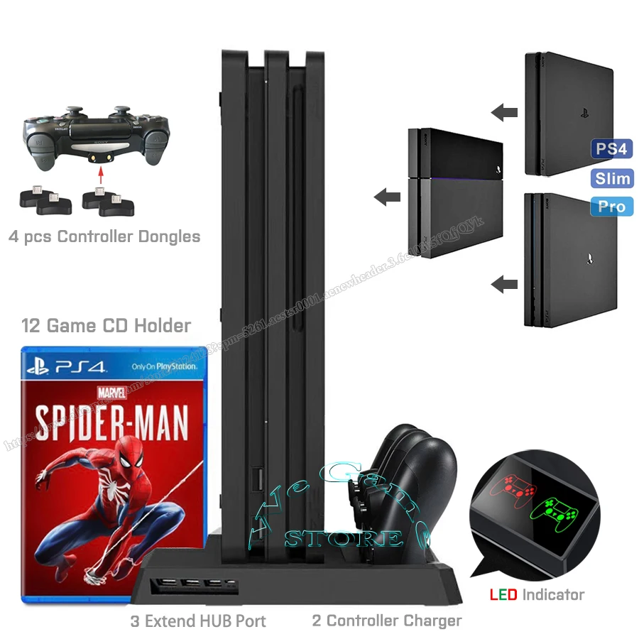 3 in 1 PS4/PS4 Slim/PS4 Pro Console Cooling Stand Controller Charging Station PS 4 Gamepad LED Charger 12 Discs Holder Bracket
3 in 1 PS4/PS4 Slim/PS4 Pro Console Cooling Stand Controller Charging Station PS 4 Gamepad LED Charger 12 Discs Holder Bracket