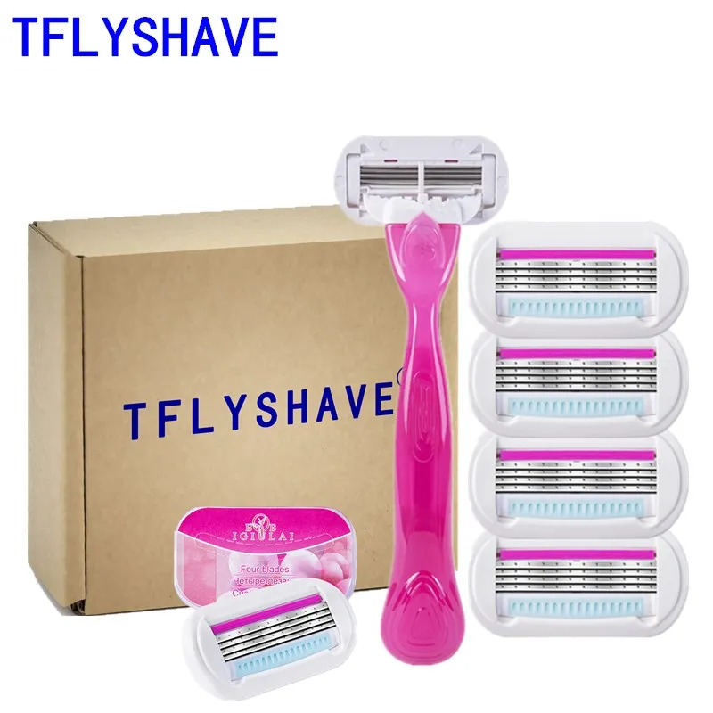 

TFLYSHAVE Women Shaving Blades for Women Hair Removal Blade Razor Blades for Shaver Replacement Head Venuse 1 Holder 4pcs Blades