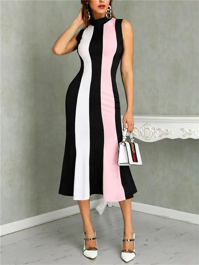 2019 Summer Women Elegant Slim Fit Workwear Bodycon Dress Female Fishtail Hem Party Sleeveless Colorblock Striped Insert Dress
2019 Summer Women Elegant Slim Fit Workwear Bodycon Dress Female Fishtail Hem Party Sleeveless Colorblock Striped Insert Dress
