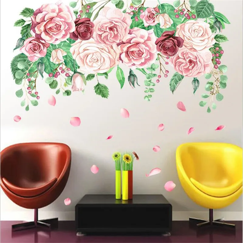 

1PCS 60*90cm Large Size Creative English Flower Wall Stickers For Living Room Background Home Decorative