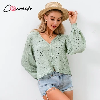 Conmoto green polka dot sexy casual summer 2020 blouse shirt women button lantern pleated shirt tops female ruffles blouses 
Conmoto green polka dot sexy casual summer 2020 blouse shirt women button lantern pleated shirt tops female ruffles blouses