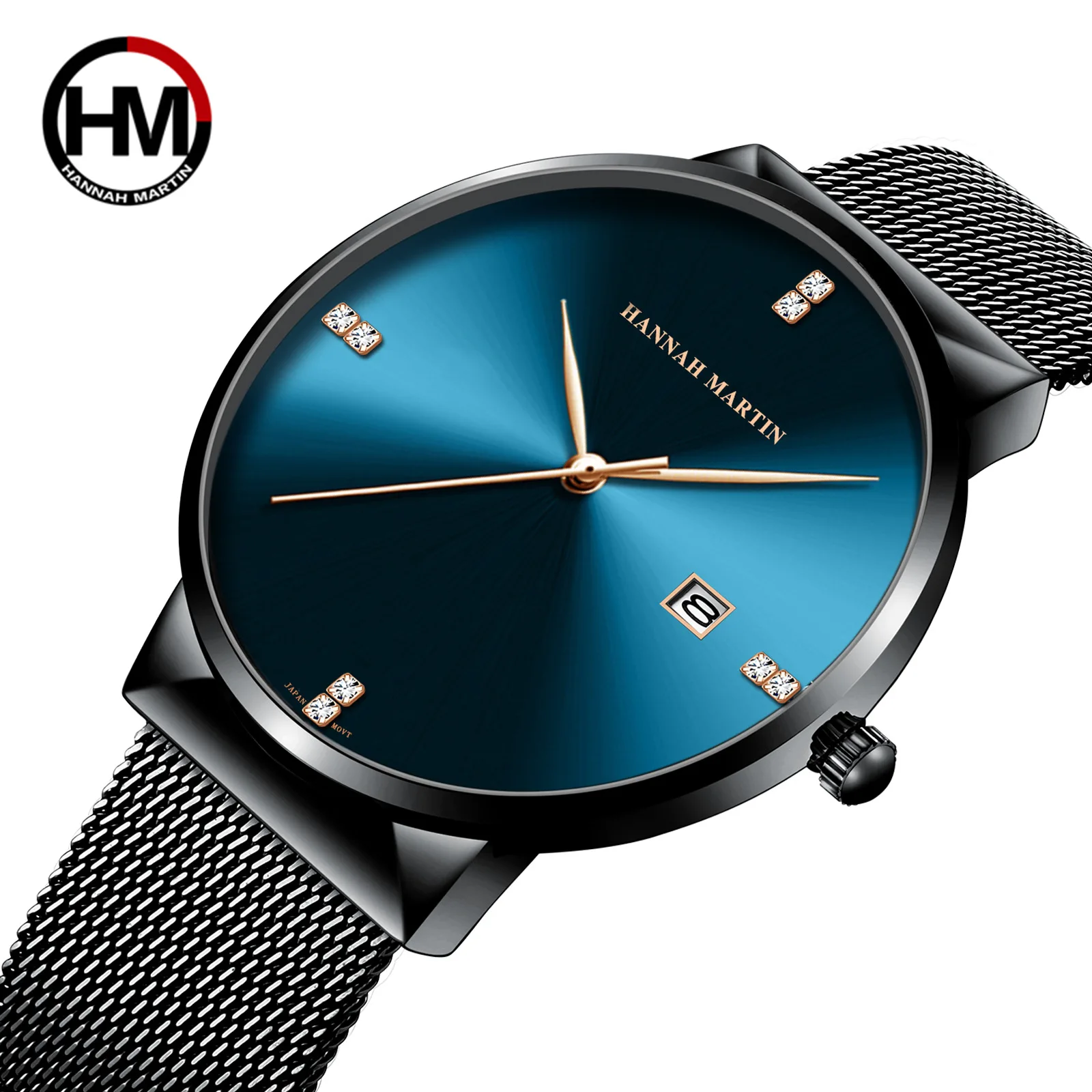 

Men Watch Stainless Steel Classical Business Waterproof Hannah Martin Top Brand Luxury Quartz Movement Wristwatches Calendar