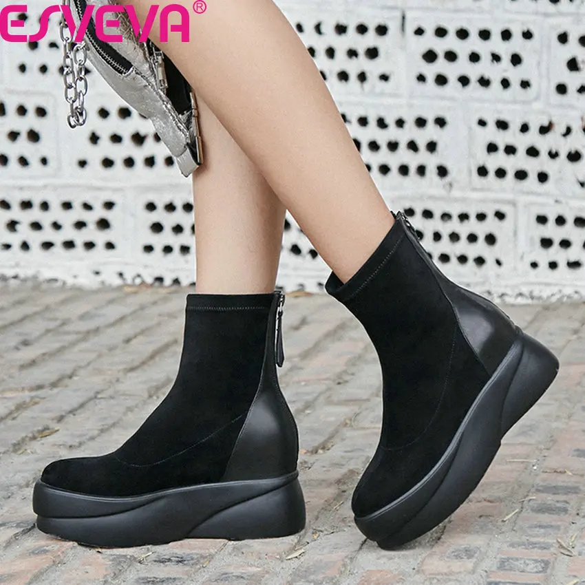 ESVEVA 2020 Platform Round Toe Autumn Winter Fashion Ankle Boots Patchwork Cow Leather Flock Wedge Heel Women Shoes Size 34-39
ESVEVA 2020 Platform Round Toe Autumn Winter Fashion Ankle Boots Patchwork Cow Leather Flock Wedge Heel Women Shoes Size 34-39