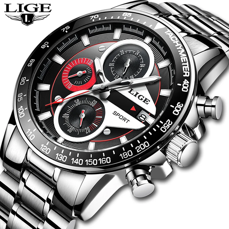 LIGE Fashion Quartz Sport Watch Men Business Full Steel Clock Mens Watches Top Brand Luxury Waterproof Relogio Masculino | Наручные часы