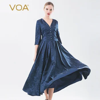 VOA 40mm jacquard real silk qing v-neck half-sleeve shirt single-row pearl clasp medium waist pleated mock two-piece dress AX01
VOA 40mm jacquard real silk qing v-neck half-sleeve shirt single-row pearl clasp medium waist pleated mock two-piece dress AX01