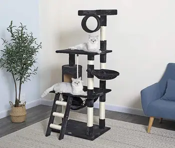 

Hot 62-Inch Cat Tree Multi-Level Cat Tree Cat Condo with Scratching Posts Kittens Activity Tower Pet Play House Furnite Gray