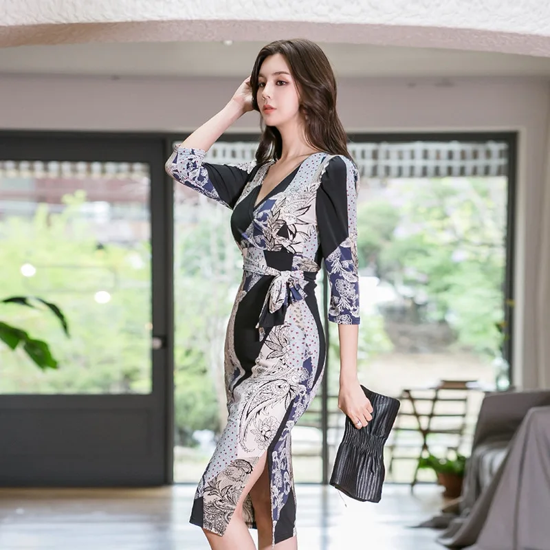 2321 #2019 New Style Korean-style WOMEN'S Wear Elegant V-neck Three-quarter-length Sleeve Lace-up Waist Hugging Slim Fit Sheath
2321 #2019 New Style Korean-style WOMEN'S Wear Elegant V-neck Three-quarter-length Sleeve Lace-up Waist Hugging Slim Fit Sheath