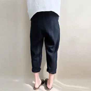 

2020 European and American ladies casual linen sk high waist solid color long pants 1269