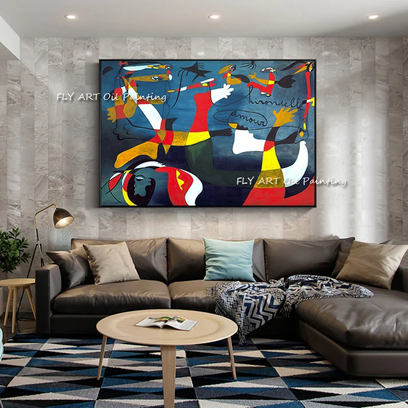 

100% ручная работа известный Хуан Миро абстрактная масляная живопись холст картины настенное искусство сурреалистичная картина для украшения детской комнаты