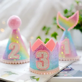Colorful Birthday Rainbow Crown Cap 1/2/3 Years Kids Baby Shower Fishtail Hat with Rope Happy Birthday Headband Mermaid Party
Colorful Birthday Rainbow Crown Cap 1/2/3 Years Kids Baby Shower Fishtail Hat with Rope Happy Birthday Headband Mermaid Party