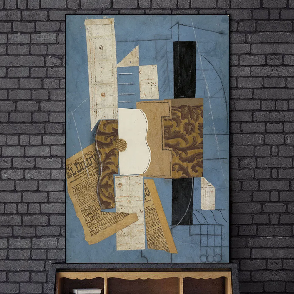 Фото Картина на холсте со всемирно известной абстрактной гитарой Пикассо плакаты и