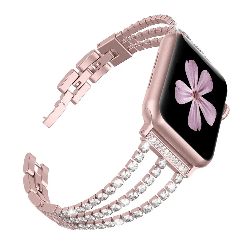 Фото New Women Diamond Watch Band for Apple 38mm 42mm 40mm 44mm iWatch Series 5 4 3 Stainless Steel Strap Sport Bracelet | Наручные часы