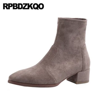 high quality gray block slip on fall women ankle boots medium heel chunky 2019 suede square toe autumn comfortable shoes short 
high quality gray block slip on fall women ankle boots medium heel chunky 2019 suede square toe autumn comfortable shoes short