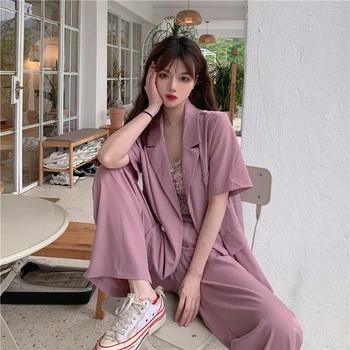 2 Piece Sets Womens Outfits Summer Korean Chic Short Sleeve Thin Coat and Wide Le Long Pants Loose Elegant Conjuntos De Mujer
2 Piece Sets Womens Outfits Summer Korean Chic Short Sleeve Thin Coat and Wide Le Long Pants Loose Elegant Conjuntos De Mujer