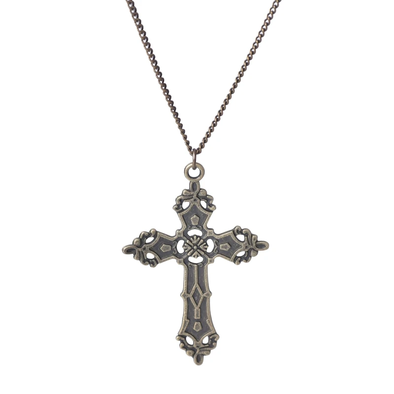 Фото Готический вера крест кулон с длинной цепью ожерелья для женщин и мужчин колье