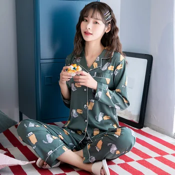 Print Pijamas Suit Casual Loose Satin Sleepwear Ice Silk Women Pajamas Set 2PCS Shirt&pant Home Clothes Long Sleeve Home Clothes
Print Pijamas Suit Casual Loose Satin Sleepwear Ice Silk Women Pajamas Set 2PCS Shirt&pant Home Clothes Long Sleeve Home Clothes