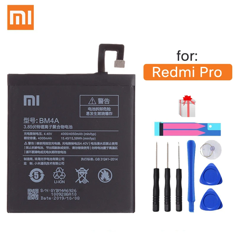 Xiao Mi Original Phone Battery BM4A for Xiaomi Hongmi Redmi Pro 4000mAh Replacement Batteries Retail Package Free Tools
Xiao Mi Original Phone Battery BM4A for Xiaomi Hongmi Redmi Pro 4000mAh Replacement Batteries Retail Package Free Tools