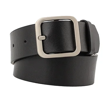 

1pc Women Leather Belt Female Fully Adjustable Casual Belt Square Shape Buckle for Women Ladies (110cm Length 3.3cm Width Black