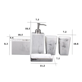 5pcs Resin Marble Texture Bathroom Wash Set Resin Toothbrush Holder Liquid Soap Dispenser Soap Dish Tumblers Kits for Hotel 
5pcs Resin Marble Texture Bathroom Wash Set Resin Toothbrush Holder Liquid Soap Dispenser Soap Dish Tumblers Kits for Hotel
