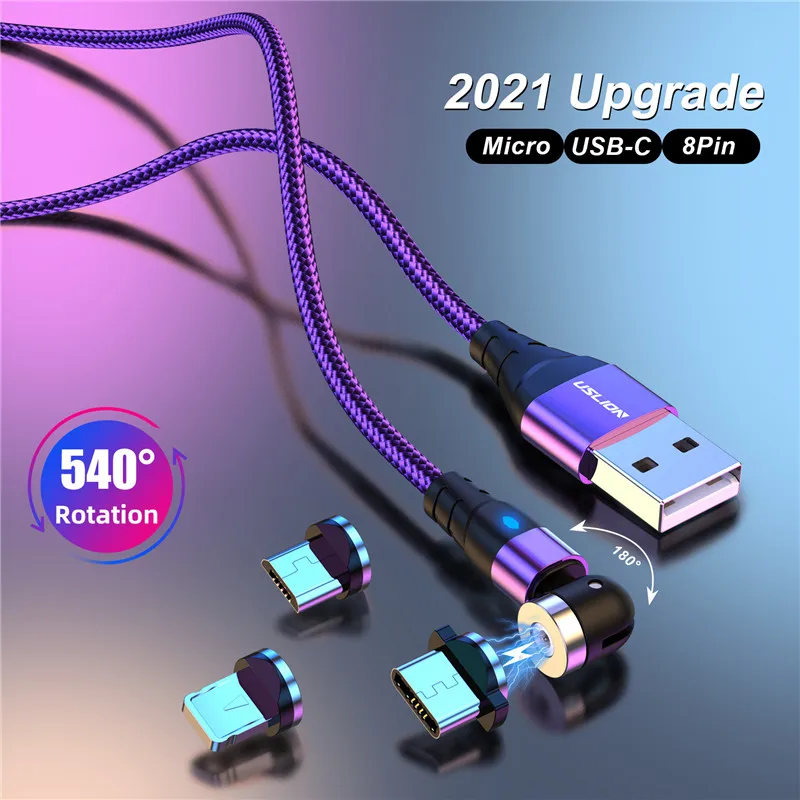 LED 540 Magnetic USB Cable Fast Charging type C Magnet Charger Micro For iPhone 12 Xiaomi oppo mi Samsung Huawei | Мобильные