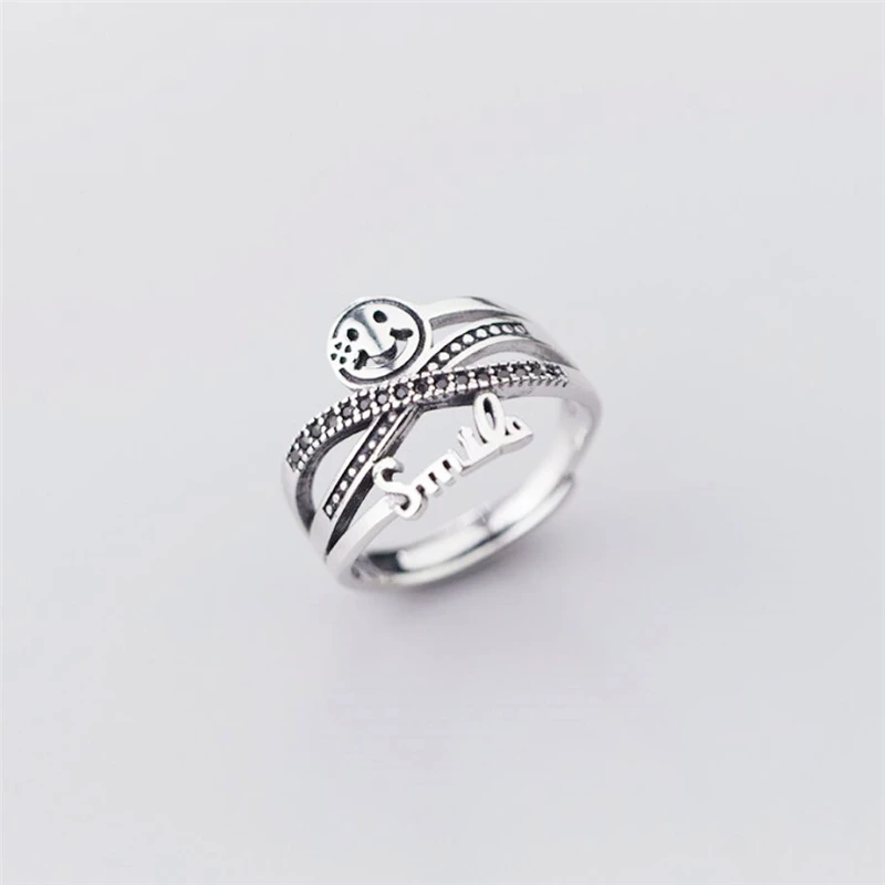 Sole Memory Retro Weave Cross Smile Happy Smiley 925 Sterling Silver Female Resizable Opening Rings SRI550 | Украшения и