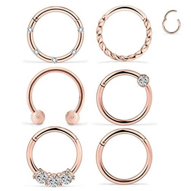 16G 6PCS 316L Stainless Steel Septum Nose Rings Hoop Clicker Ring Lip Cartilage Tragus Helix Earrings Hoop Ring Piercing Jewelry
16G 6PCS 316L Stainless Steel Septum Nose Rings Hoop Clicker Ring Lip Cartilage Tragus Helix Earrings Hoop Ring Piercing Jewelry