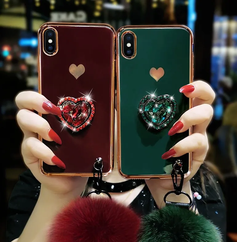 case for iPhone 11 XR 7 8 11 Pro Max X XS Max Plus 6 6s cover with love heart finger ring Rhinestone electroplate hair ball
case for iPhone 11 XR 7 8 11 Pro Max X XS Max Plus 6 6s cover with love heart finger ring Rhinestone electroplate hair ball