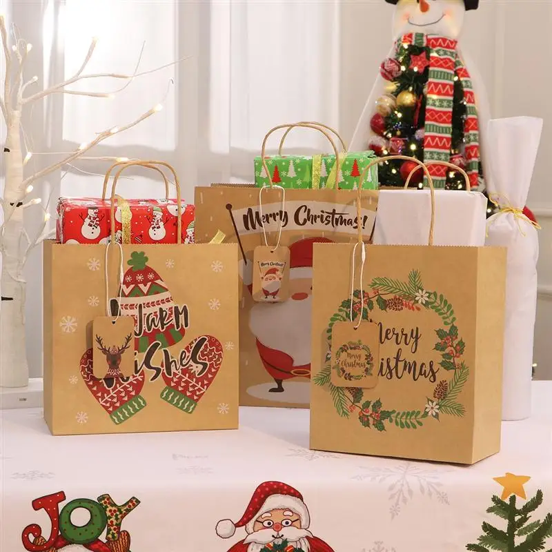 12pcs christmas treat bags durable kraft paper goodie bags for