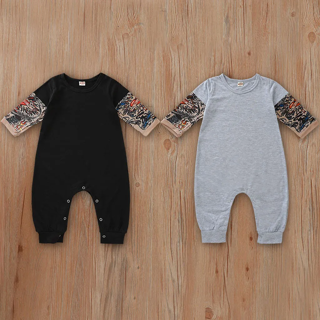 

Bebé tatuaje mameluco mono de manga larga Patchwork otoño ropa para bebé recién nacido bebé Unisex niña niño mameluco mono traje 2019