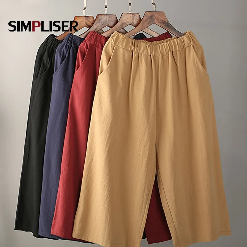 Cotton Linen Wide Leg Pants Capri Pants Female Elastic Waisted Trousers Red Black Khaki Female Loose Hippie Baggy Pants Women
Cotton Linen Wide Leg Pants Capri Pants Female Elastic Waisted Trousers Red Black Khaki Female Loose Hippie Baggy Pants Women