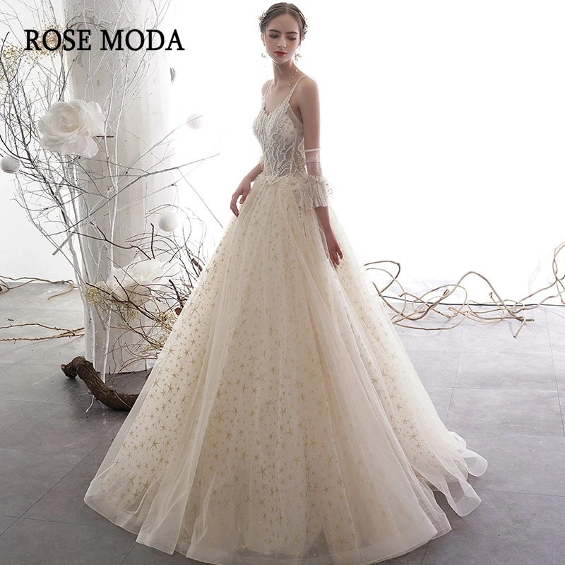 Rose Moda Double Thin Straps Ivory with Gold Lace Boho Wedding Dress with Removable Sleeves Destination Wedding Gowns
Rose Moda Double Thin Straps Ivory with Gold Lace Boho Wedding Dress with Removable Sleeves Destination Wedding Gowns