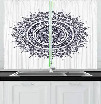 Dark Violet Blue White Mandala Kitchen Curtains Zen Cosmos Symbolism Motif Ethnic Swirly Floral Lacy Circular Yoga Window Drape
Dark Violet Blue White Mandala Kitchen Curtains Zen Cosmos Symbolism Motif Ethnic Swirly Floral Lacy Circular Yoga Window Drape