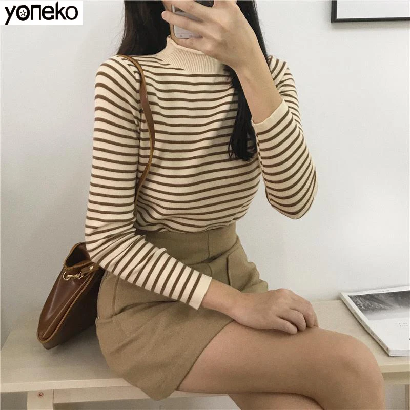 Yoneko Autumn Winter Half High Neck Striped Bottom Pull Femme Knit Wild Slim Fit Short Student Sweater Women Pullovers Top KM648
Yoneko Autumn Winter Half High Neck Striped Bottom Pull Femme Knit Wild Slim Fit Short Student Sweater Women Pullovers Top KM648