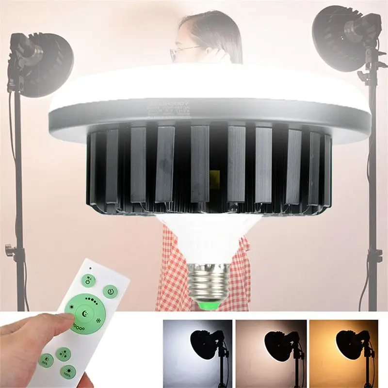 E27 LED Photography Light 150W 3200-5500K Super Bright LED Video Light Remote Control for Soft Light Filling Light Softbox
E27 LED Photography Light 150W 3200-5500K Super Bright LED Video Light Remote Control for Soft Light Filling Light Softbox