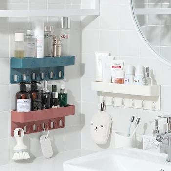 Wall Mounted Kitchen Bathroom with 6 Hooks Storage Shelf Cosmetics Storage Rack Toilet Rack Strong Seamless Non-punch Rack Box
Wall Mounted Kitchen Bathroom with 6 Hooks Storage Shelf Cosmetics Storage Rack Toilet Rack Strong Seamless Non-punch Rack Box